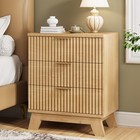 Fluted Nightstand  24  Wide Side Table With 3 Large Storage Drawers