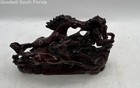 Red Resin Cast Asian Chinese Carved Statue 3 Wild Galloping Horses Figurine