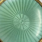 Powder Compact Mint Green Guilloche Enamel Textured Brass Edging 2 Mirrors Vtg