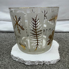 Vintage Mid Century Modern Frosted Glass Ice Bucket With Gold Leaf Motif 5    Tall