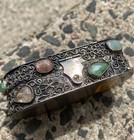 Old Chinese Export Silver Trinket pill Box -jade Coral Guanyin  Sterling Lotus