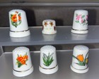 H349g  Lot Of 6 Thimbles Vintage Souvenir Collectible Porcelain Flowers
