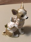 Jeweled Enamel Sitting Chihuahua Dog With Pink Sweater Hinged Trinket Box