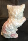 Vintage Lusterware Cat Figurine Iridescent Porcelain Kitten 3d Flowers 4 5  Mcm