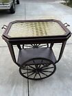 Antique Wood Tea Cart Bar Cart Server W  Removable Tray   4 Wood-spoked Wheels