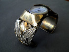 Chee   Maynard Native American Navajo Sterling Silver Gold Wash Watch Bracelet
