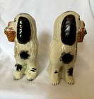Pair Of Vintage Staffordshire Style King Charles Spaniel Dogs W  Flower Baskets