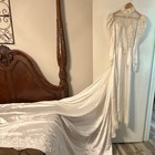 Vintage 80s Women s Ivory Lace Pearl Bead Long Sleeve Wedding Dress With Train