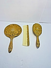 Gold Plated Vanity Accessory Set   Hand Mirror  Comb And Brush Vintage 70s Mcm