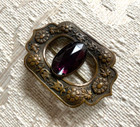 Vintage Antique Victorian Brooch  Sash Pin Amethyst Stone Art Nouveau Deco Brass