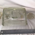 Antique Glass Double Ink Well Holder Caddy Pen Rest Desk Organizer W  Glass Lids