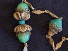 Beautiful Vintage Art Deco Flapper Czech Jade Glass Brass Necklace 52    Neiger 