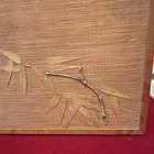 Vintage Hand Made Bamboo Wood Closure Handle  Carrying Case Colorful Lining
