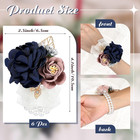 6 Pcs Blue Rose Corsage Set Bridal Corsage Wrist Band Bracelet Hand Flower Weddi