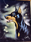 Vtg Doberman Pinscher Black Velvet Painting Signed Vargas Dog Art Mexico 24 x20 