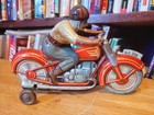 Vintage Tin Wind Up Technofix Ge258 Motorcycle W   4 Driver U s  Zone Germany  2