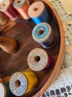 Vintage Sewing Thread Caddy  Handmade Pin Cushion 13 Wooden Spools