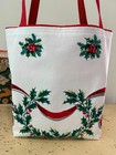 Candy Cane Holly Christmas Vintage Cotton Tablecloth Tote Gift Bag 1960 s New 
