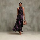 Women s Floral Halter Neck Maxi Dress Waist Tie Flowy Chiffon Summer Dress
