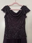 Jkara Purple Beaded Cowl Neck Cap Sleeve Long Formal Gown Dress Size 10