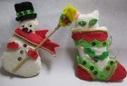 Lot Of 9 Handmade Vintage Felt Christmas Tree Ornaments santa mouse cat snowman