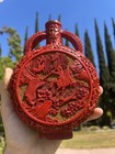 Vintage Chinese Carved Cinnabar Laquered Flask