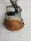 Vintage 1950s Mid Century Mcm Brush Ceramic Pottery Raccoon On Log Planter Decor