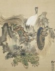 Japanese Painting Hanging Scroll Japan Landscape Crane Turtle Antique Art D288