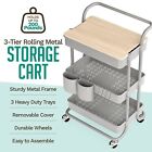 3 Tier Rolling Cart With Table Top Storage Handles And Locking Wheels Utility