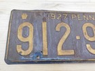 Vintage Original 1927 Penna Pennsylvania License Plate Tag   912-971