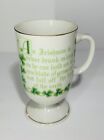 Vintage Irish Coffee Footed Mug Green Gold Shamrock Porcelain Pedestal Cup Fun