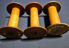 Three Vintage Wooden Industrial Textile Mill Spools Spindles Bobbins  