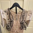 Filipiniana Bolero Beige With Black Floral Embroidery Puff Sleeve L  A202