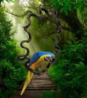 Blue And Yellow Wood Parrot Hand-crafted Hanging Vine 17  Head To Tail Tiki Bar
