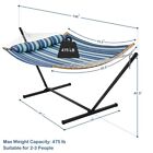 2 Person Hammock Cloth Swing Blue Stripe Metal Frame Portable