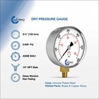 4  Pressure Gauge - Chrome Plated Steel Case  1 4 npt  Lower Side Mnt  600 Psi