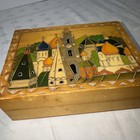 Vintage Russian Hinged Wood Trinket Jewelry Box Hand Carved   Painted 5  X 3 75   