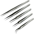 Precision Tweezers Set - 5 Pcs Stainless Steel  Non-magnetic  Curved For Jewelry