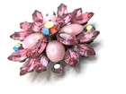 Vintage Large Pink Flower Brooch Lapel Pin Gemstone Stone Aurora Borealis Gift