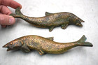 Pair Of Antique Bronze Cast Fish  Solid Bronze  7 1 2  Long  cu576  Chalice Co 