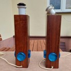 Vintage Pair Mid Century Modern Danish Teak Glass Table Lamp 16 