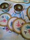 14 Pc Vintage Ohio Art Tin Childs Metal Toy Dishes Tea Set Maple Leaves Pattern 