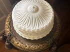 Antique Pan Brass Milk Glass Chandelier 5 Bulb 4 Paddle Light Fixture