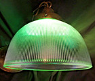 Vtg-industrial Ribbed-glass-ceiling Light-pendant Light Fixture-working