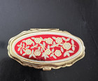 Vintage Gold Tone Mini Traveling Sewing Kit Metal Red Floral Collectible Unused