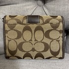 Coach Signature Logo Trifold Snap Wallet For Women  Brown beige