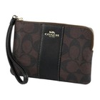 Authentic Coach Corner Zip Signature C Wristlet Walnut Black Cw854 Leather 6   