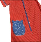 Vintage 70   s Mid Century Mod Owl Komar House Dress Muumuu Pearl Red Stripe Sz S
