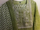 Green Cotton Floral Embroidered Salwar Kameez Set  Dress Women Size 38 small 