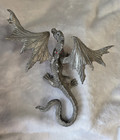 Beautiful Pewter Dragon With Red Jewel Eyes Figurine - 1988 Rawcliffe P  Davis